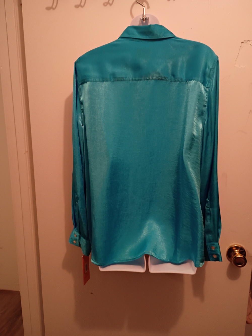 Ruby Rd. Shiny Teal Button-Up Blouse - Picture 2 of 4
